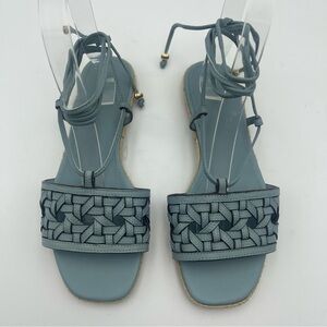 Tory Burch-SZ 5M-Basketweave Lace-Up Espadrille Sandal In Blue Leather-MSRP $228